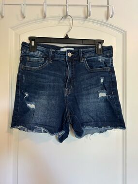 Vervet Women's Dark Blue Distressed Denim Jean Shorts stretch